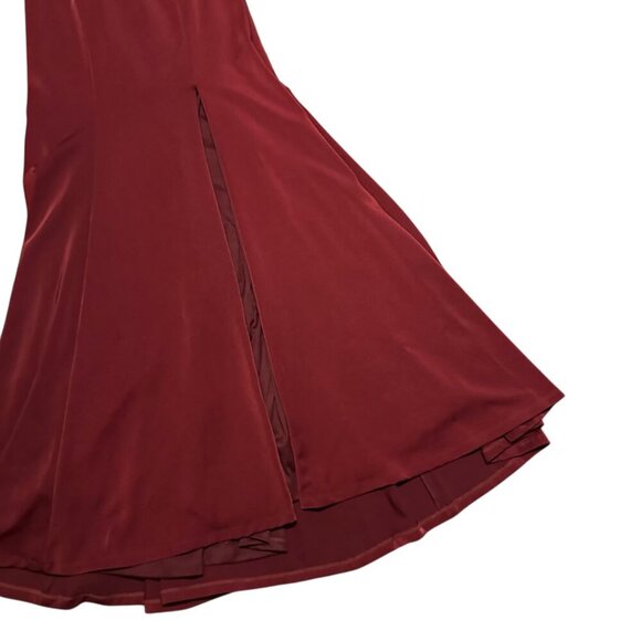 Alyce Paris Burgundy Red Floor Length Gown Maxi Dress High Slit Fitted Size 6 - Picture 4 of 16